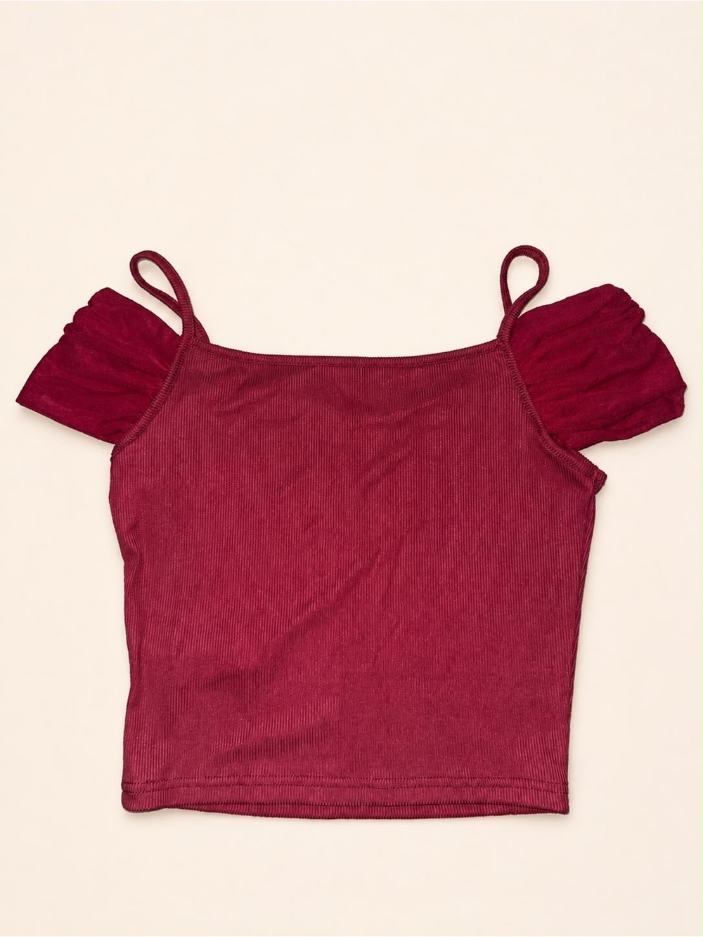 Ribbed Burgundy Cold-Shoulder Crop Top
